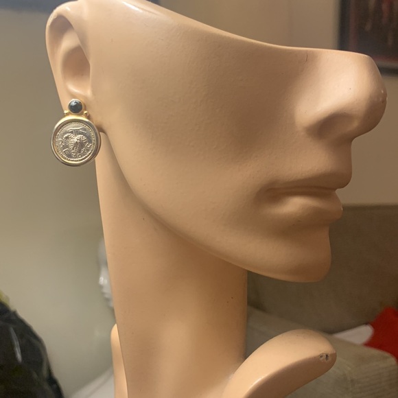 ROMAN COIN WITH CABOCHON CLIPON EARRINGS,Vintage - Picture 5 of 13